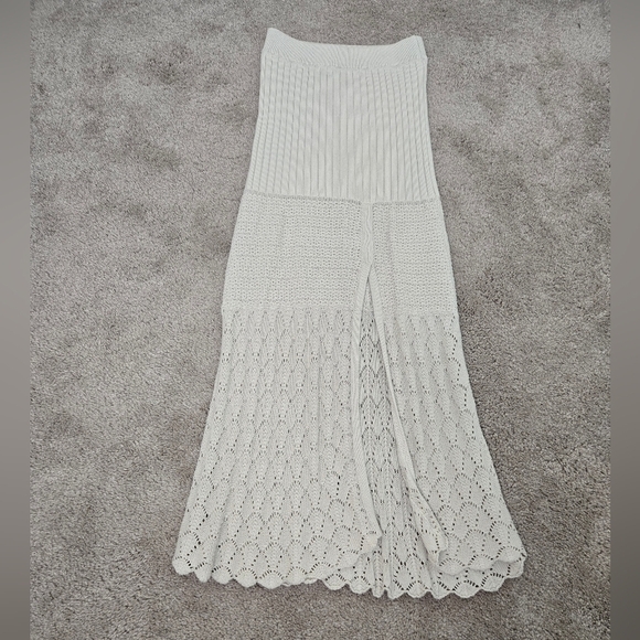Free People Skirt XS Bari Croshet Details  Knit Column Maxi Oatmeal Front Slit - Picture 13 of 16